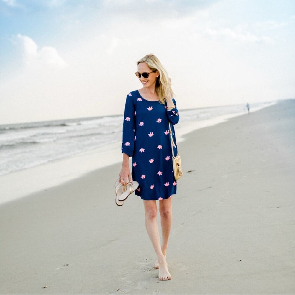NWT Lilly Pulitzer Ocean Ridge Resort Navy Blue Pink Elephant Half Drop Print